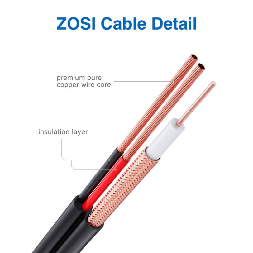 ZOSI 18.3M 60ft CCTV Cable BNC DC Plug Cable For CCTV Camera DVR Security Black Surveillance System Accessories - Image 2