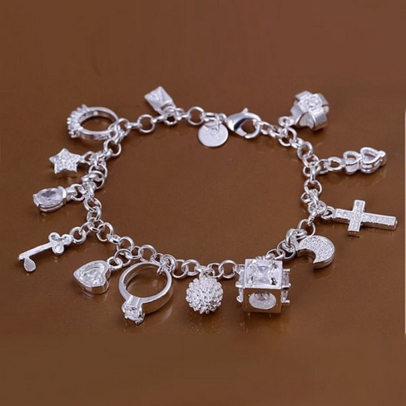 hot sale valentine gift charm 925 Sterling Silver Jewelry fashion Bracelets cute women lady wedding charms free shipping