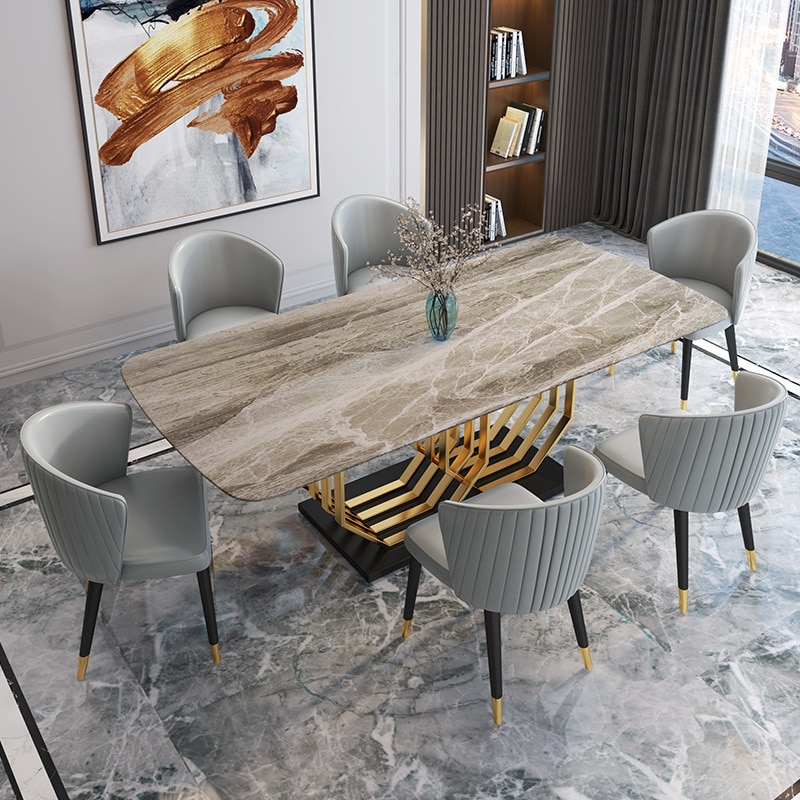 marble dining table chair combination home small family table rectangular living room light luxury dining table