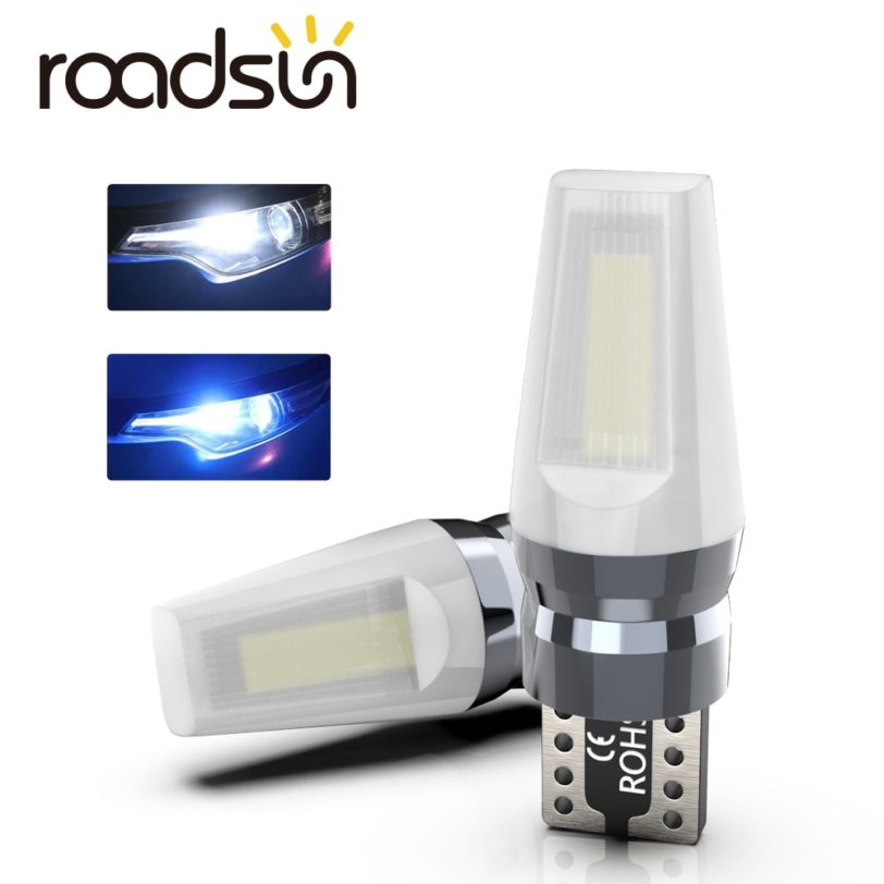 roadsun 2Pcs T10 W5W LED Bulbs Car Light COB Chip Clearance Wedge License Doom Parking Lamp DRL Car Styling 12V 24V 6000K 8000K