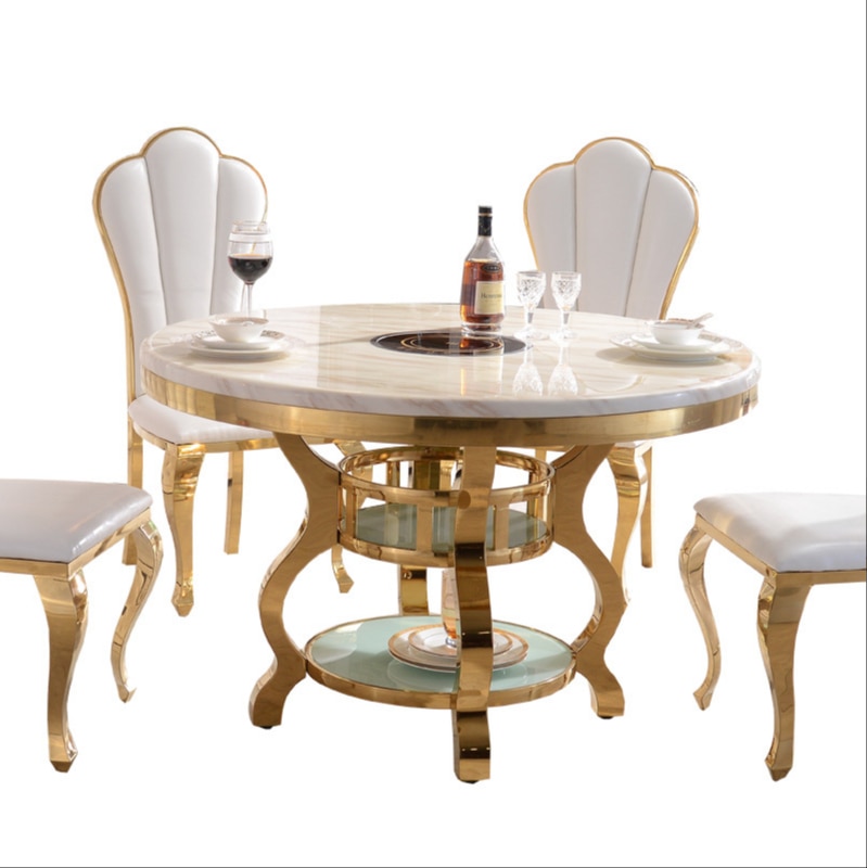 table and chair combination household round dining table with turntable Hotel hot pot round table customized