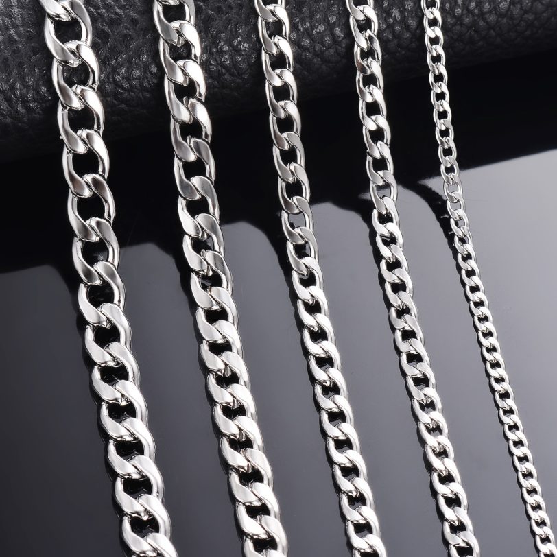 1 piece Width 3mm/4.5mm/5mm/6mm/7mm/7.5mm Curb Cuban Link Chain Necklace for Men Women Basic Punk Stainless Steel Chain Chokers