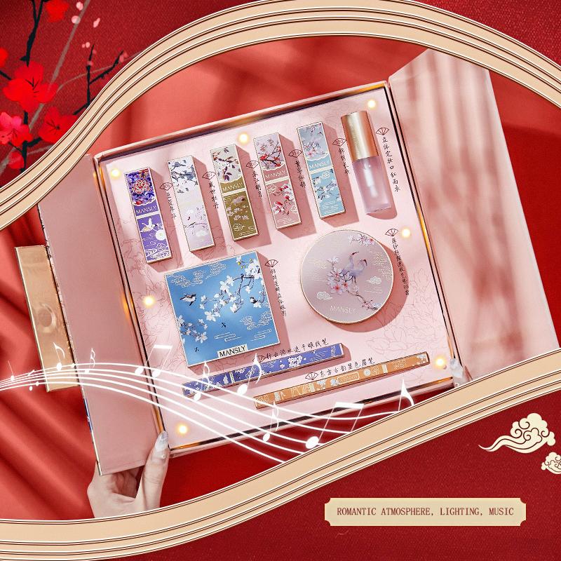 10 Pcs Music Gift Box Makeup Set Eyebrow Pencil Soomth Eyeliner Concealer Air Cushion Eyeshadow Palette