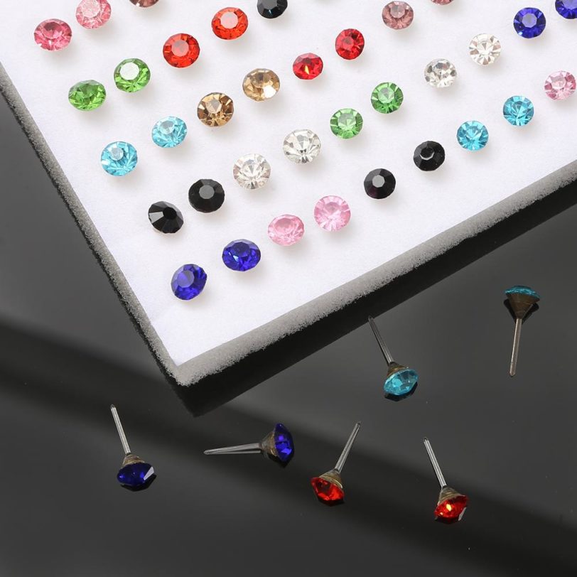 100Pair/Lot Mixed Rhinestone Alloy Flowers Moon Heart Lover Star Ear Stud Earrings Set Piercing Metal Lady Earring Sets Jewelry - Image 2