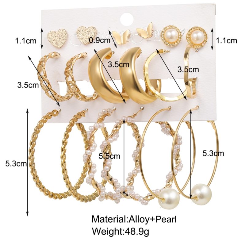 17KM Trendy Big Pearl Drop Earrings Set For Women Fashion Gold Geometric Circle Chain Earrings 2021 NEW Set of Earrings Jewelry - Image 5