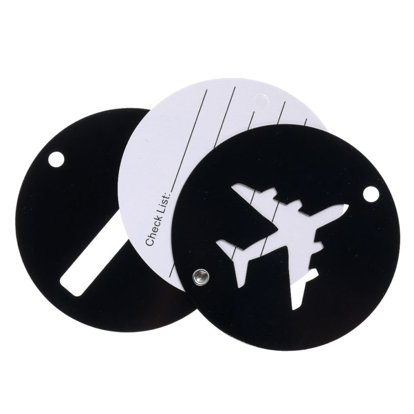 1PC Luggage Tag Travel Accessorie Aluminium Alloy Pendant Aircraft Pattern Round Name ID Address Holder Portable Baggage Label - Image 2