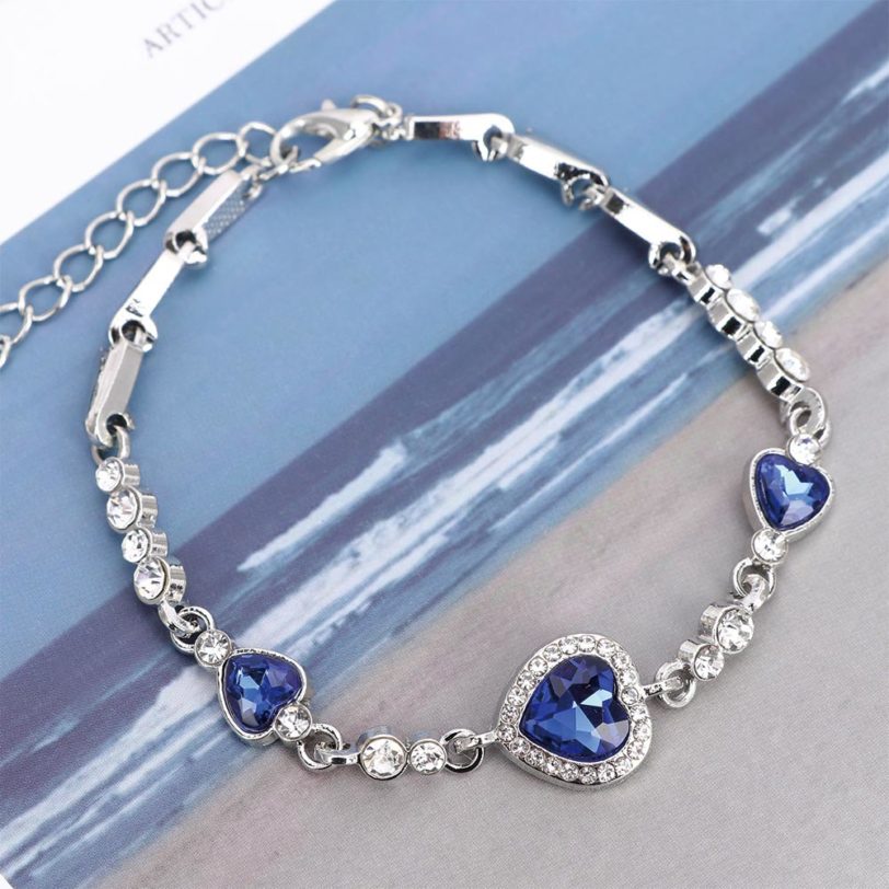 1pcs Fashion Women Girls Ocean Blue Austrian Sliver Plated Crystal Rhinestone fine jewelry Gift fashion Heart Bangle Bracelet - Image 4