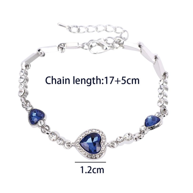 1pcs Fashion Women Girls Ocean Blue Austrian Sliver Plated Crystal Rhinestone fine jewelry Gift fashion Heart Bangle Bracelet - Image 5