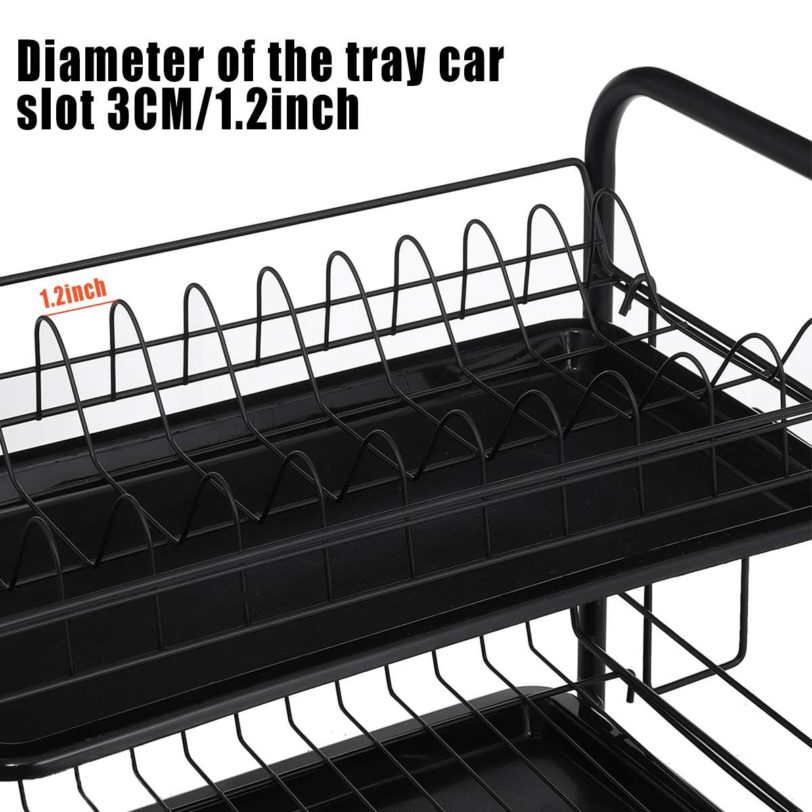 2/3 Tiers Dish Drying Rack Holder Basket Plated Iron Home Washing Great Kitchen Sink Dish Drainer Drying Rack Organizer Black - Image 3