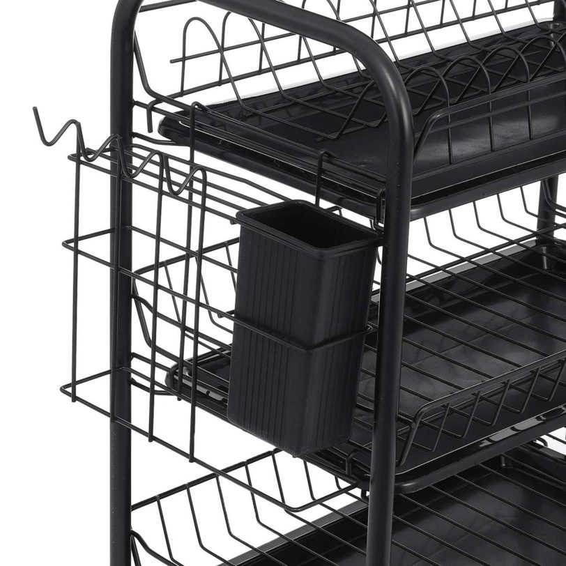 2/3 Tiers Dish Drying Rack Holder Basket Plated Iron Home Washing Great Kitchen Sink Dish Drainer Drying Rack Organizer Black - Image 5