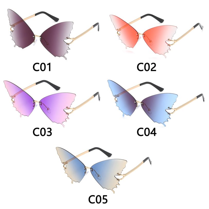 2021 Butterfly Rimless Sunglasses Clear Women UV400 Protection Vintage Metal Luxury Brand Gradient Anti-Reflective Sun Glasses - Image 2