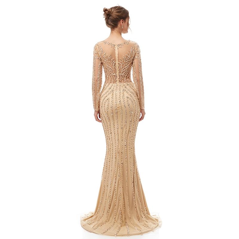 2021 Luxury Mermaid Sequins Sexy Sheath Dress Sparkly Prom Party Dresses Dubai Show Long Sleeves Sheer 1