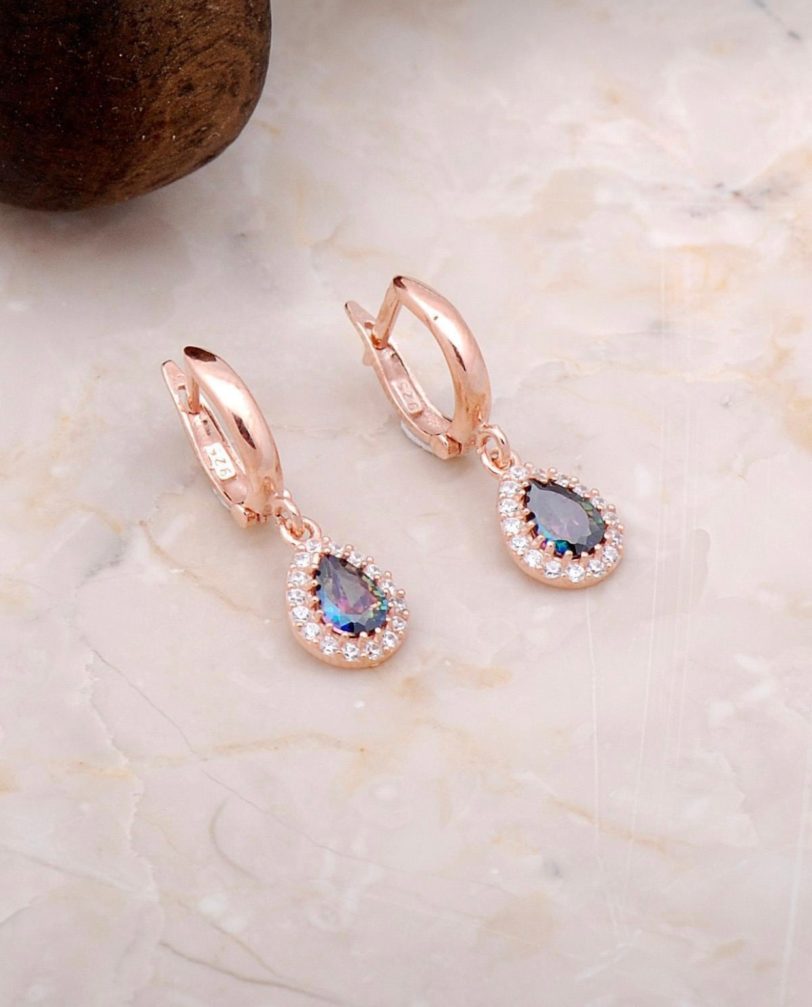 2021 Mystic Topaz Rose Silver Mini Drop Necklace Earrings Set for Women Elegant Luxury Sexy Jewelry Pendants Fashion Diamond - Image 2