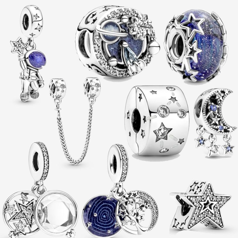 2021 New 100 925 sterling silver galaxy charm blue beads fit original Pandora bracelet pendant silver