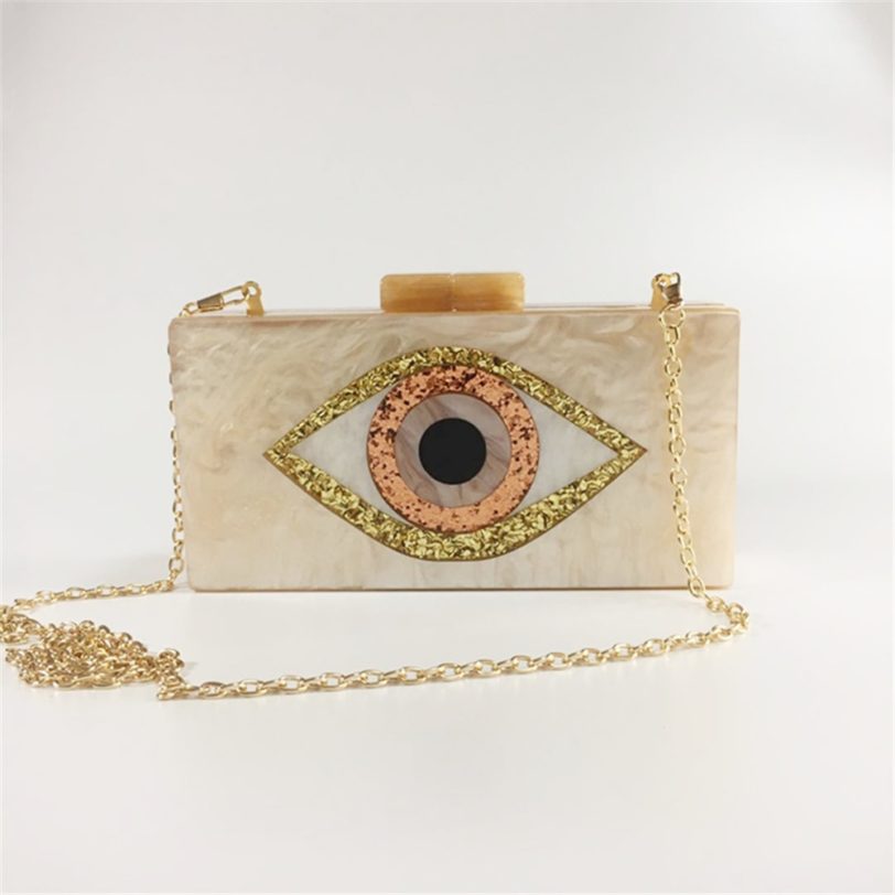 20New Trendy Evil Eyes Pattern Acrylic Evening Bag Women Messenger Shoulder Nude Handbags Luxury Glitter Party Prom Clutch Purse - Image 2