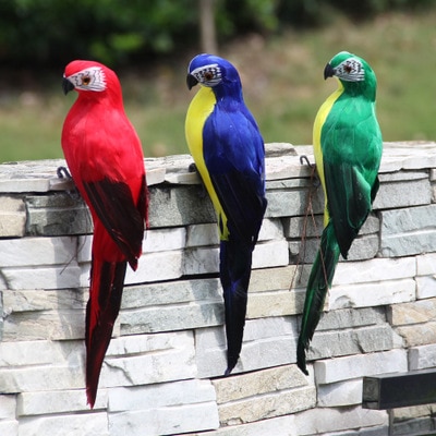 2PCS Home Garden Birds decoration Colorful Fake Parrots Artificial Birds Model Outdoor Home Garden Lawn Tree