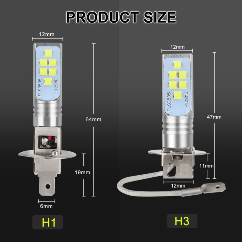 2Pcs H1 H3 LED Bulb Super Bright 12 3535SMD Car Fog Lights 12V 24V 6000K White Driving Day Running Lamp Auto - Image 4