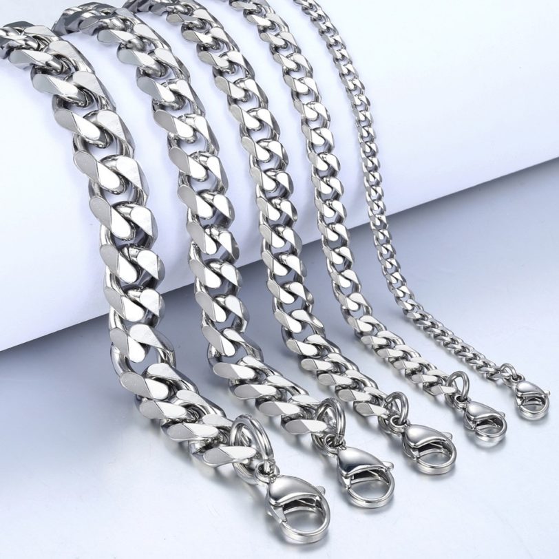 3-11mm Men's Bracelets Stainless Steel Curb Cuban Link Chain Silver Color Black Gold Bracelet Men Women Jewelry Gift 7-10" KBM03 - Image 2