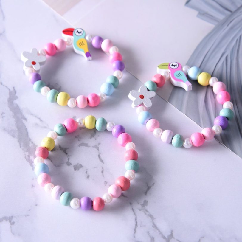 3pcs Cute Colorful Animal Flower Cartoon Wooden Beads Bracelet Children Toy Jewelry Girl Boy Gifts - Image 2