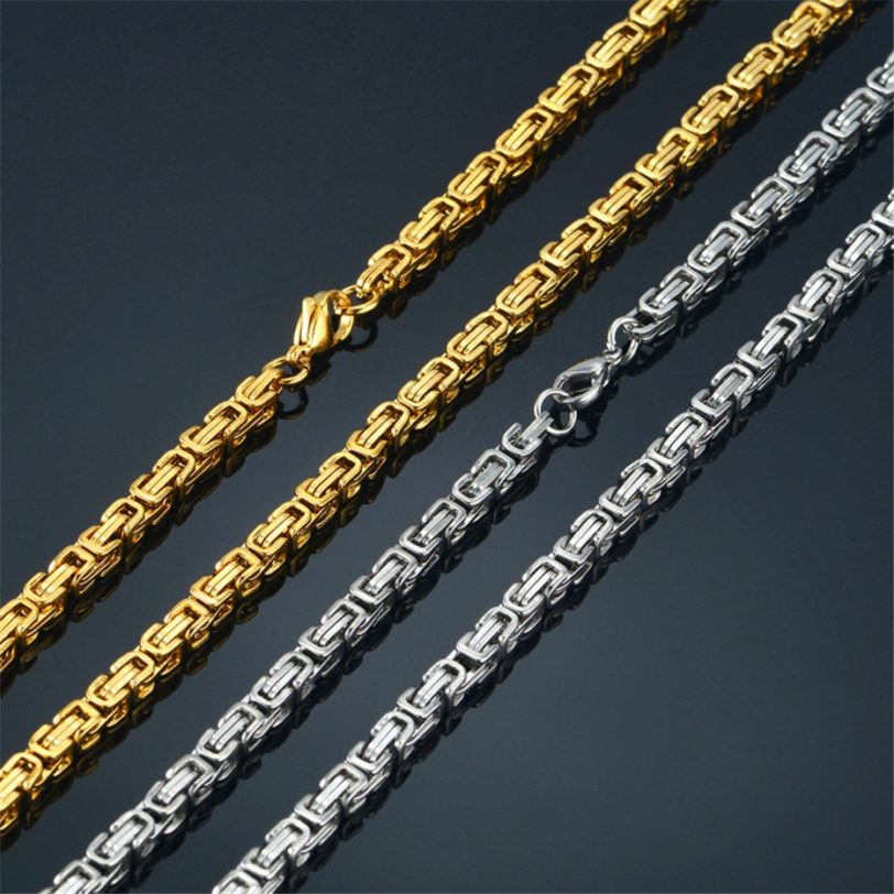 4mm Punk Male Gold Color Stainless Steel Byzantine Box Link Chain Necklace for Women Men Fashion Jewelry Gifts Dropshipping