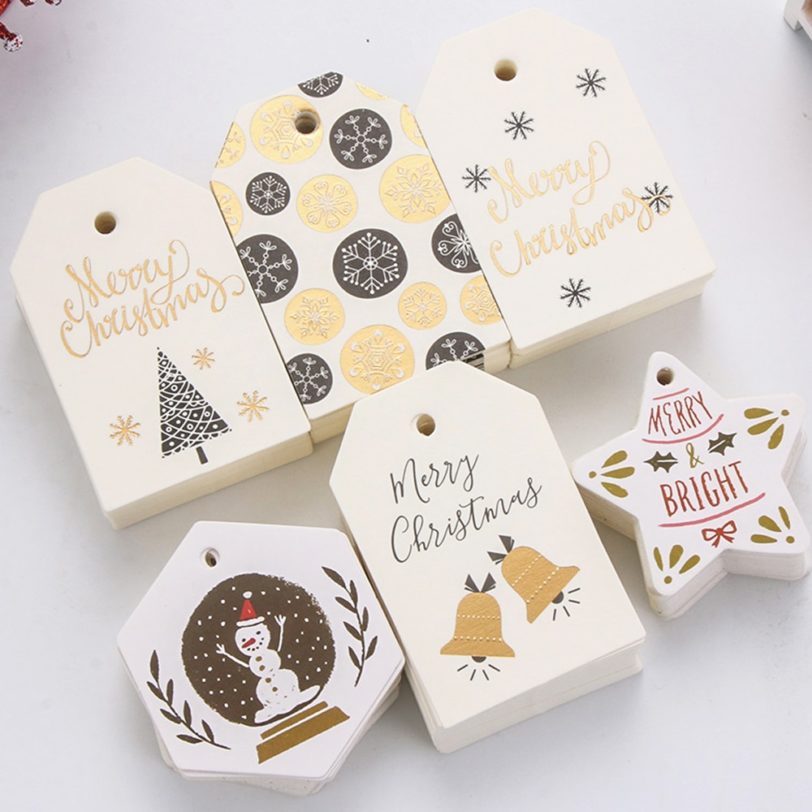 50/100Pcs Merry Christmas Tags Labels Gift Wrapping Paper Hanging Tags Santa Claus Paper Cards Xmas DIY Crafts Party Supplies