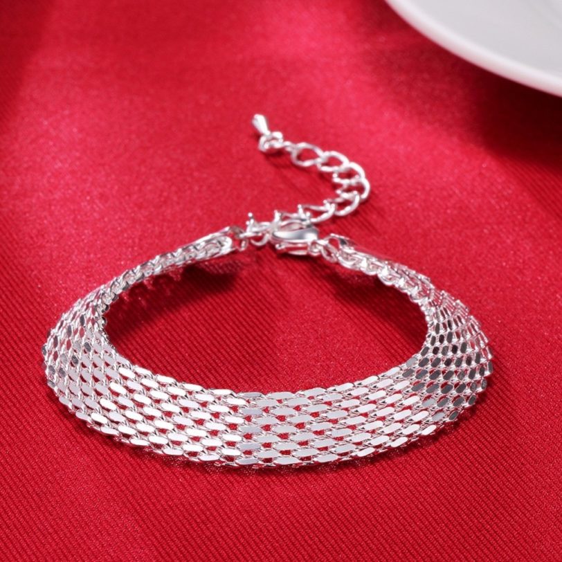 925 Sterling Silver Lucky Bracelets Cuff Charm Braided Bracelet Chain Bangle Women Ladies Girls Jewelry Gift Silber Pulseiras - Image 4