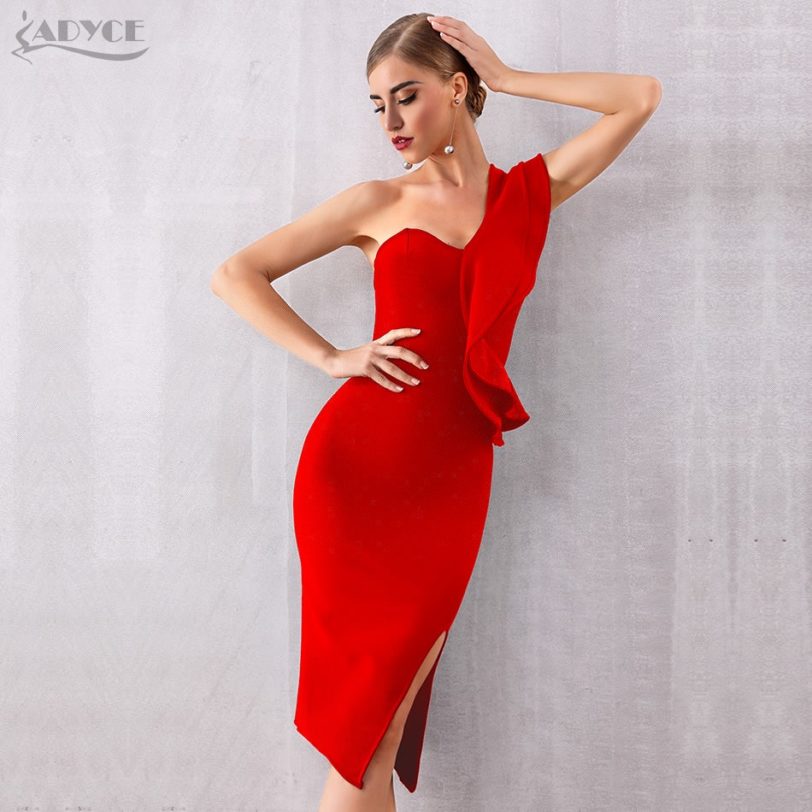 ADYCE 2021 New Summer Women Bandage Dress Sexy One Shoulder Ruffles Bodycon Club Dresses Vestidos Celebrity Evening Party Dress - Image 2