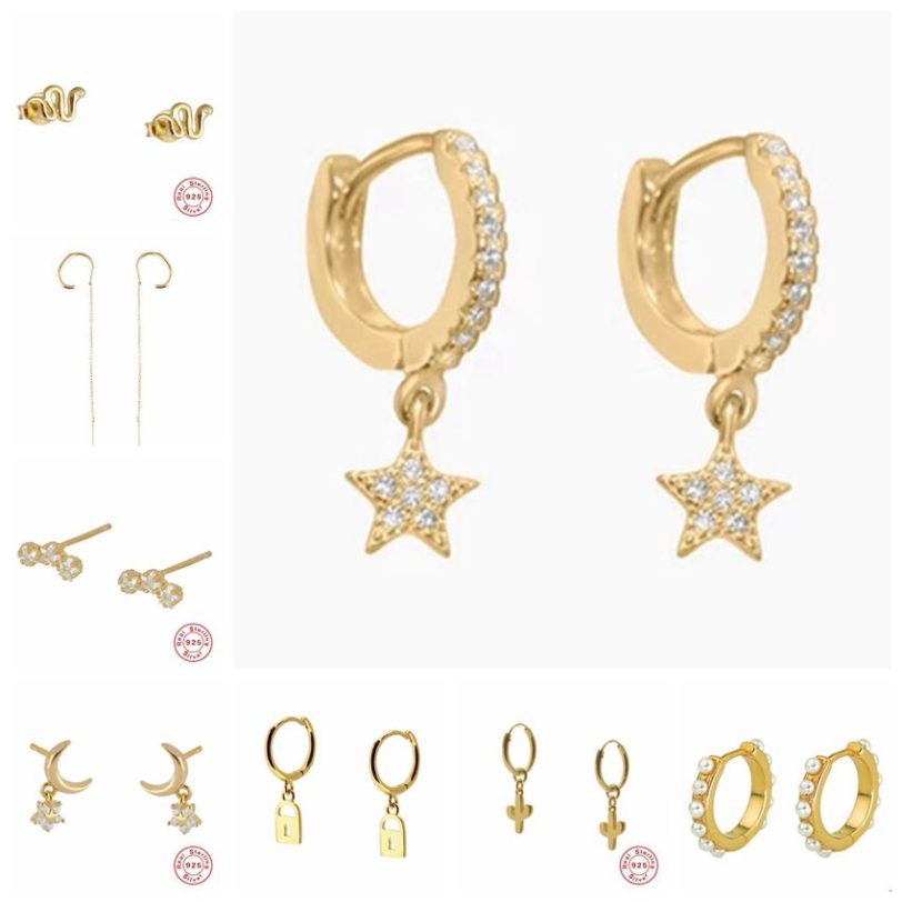 AIDE Real Girls Star Zircon Earrings Gold Color Hoop Earring 925 Sterling Silver Earring For Women Gifts Jewelry Aretes De Mujer - Image 3