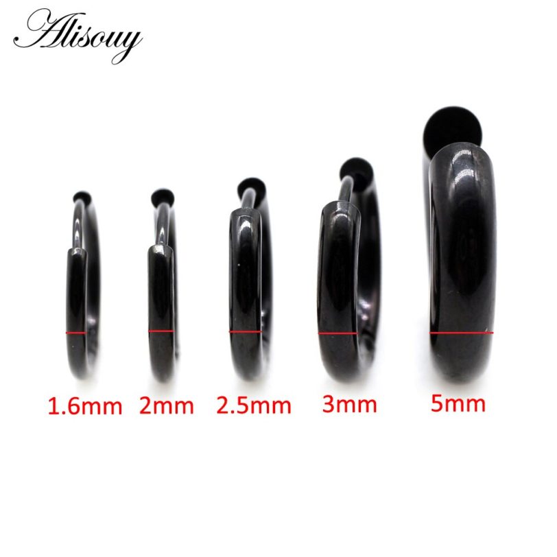 Alisouy 2pcs Stainless Steel 1.6/2/2.5/3/5mm Thick Women Men Circle Clip Round Hoop Earrings Ear Helix Punk Piercing Jewelry - Image 3