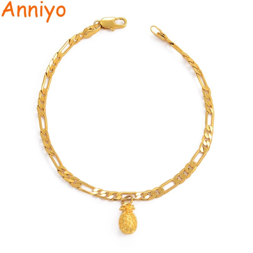 Anniyo Pineapple Bracelet and Anklet Gold Color Chain Link Bracelets for Women Men Girls African Hawaii Guam Micronesia #211006 - Image 2