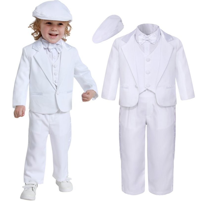 Baby Boys Baptism Christening Suit Infant Wedding Birthday Outfit Toddler Party Ceremony Blessing Photography Tuxedo 4 pcs