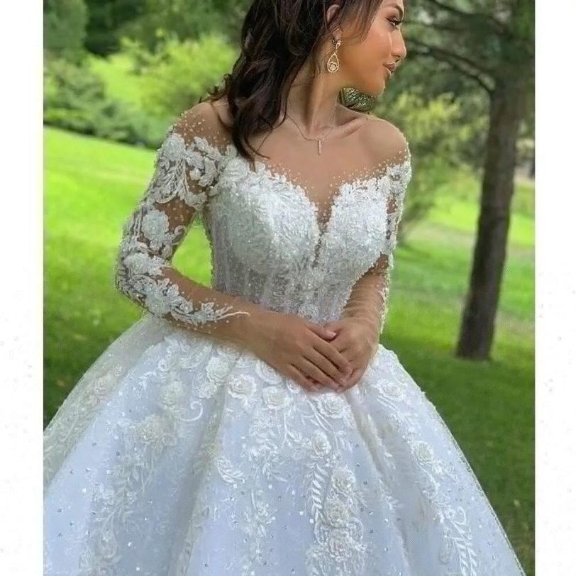 Ball Gown Wedding Dresses O Neck Long Sleeves Vestido Casamento Lace Up Appliqus Beaded Bride Gowns 2021 Suknie Slubne Princess - Image 2