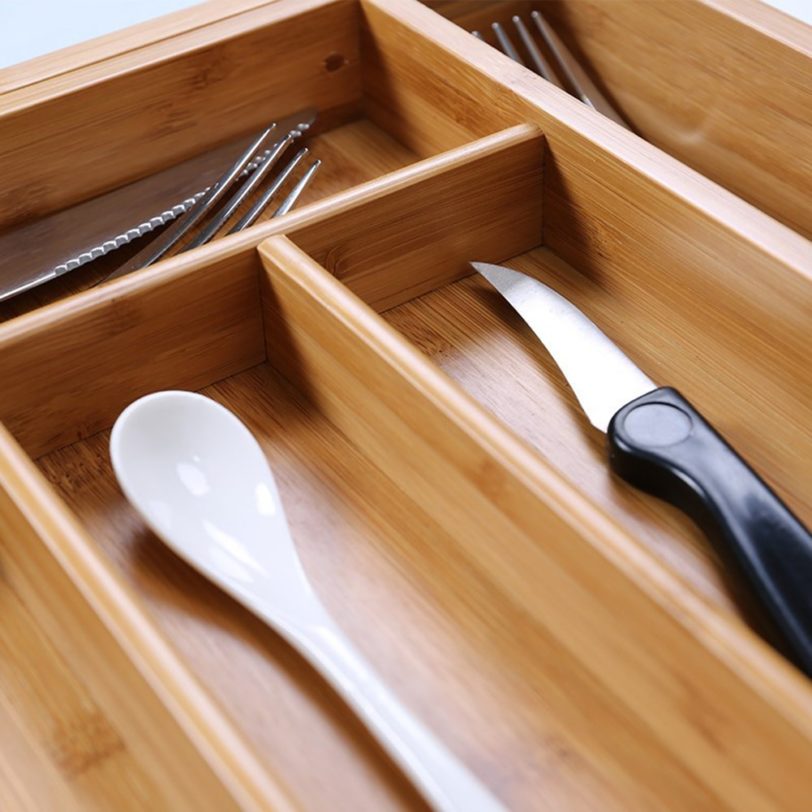 Bamboo Drawer Organiser Adjustable Storage Tray Cutlery Storage Box And Drawer Insert Box For Utensils Cutlery 3