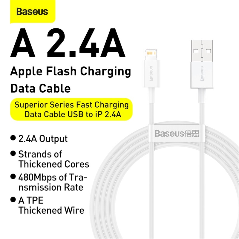 Baseus USB Cable For iPhone 12 11 Pro Max Xs X 8 Plus 2 4A Fast 1