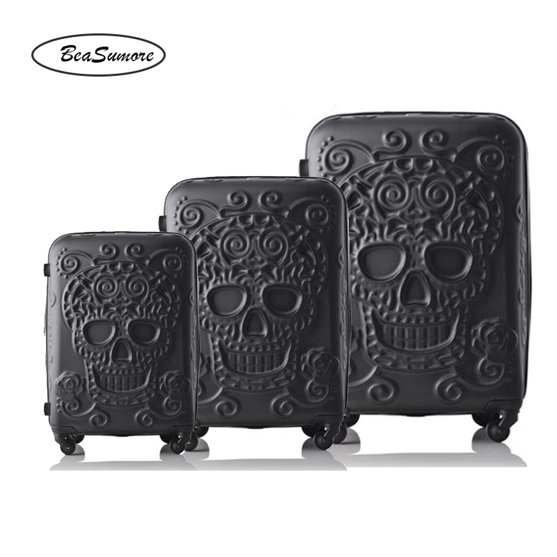 BeaSumore New Style 3d skull Rolling Luggage Spinner 20 24 28 inch High capacity Suitcase Wheels