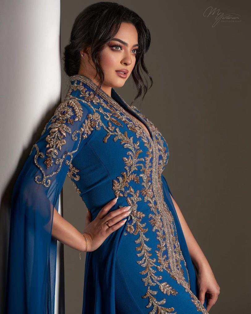 Blue Elegant Exquisite Moroccan Caftan Evening Dress Floor Length V-Neck Wedding Dress Summer Dress Saudi Arabia Prom Dress - Image 5