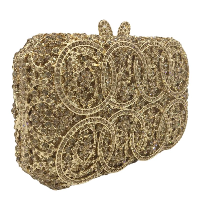 Boutique De FGG "Eight Circulars" Women Gold Evening Bags and Clutches Wedding Party Cocktail Crystal Clutch Handbags and Purses - Image 2