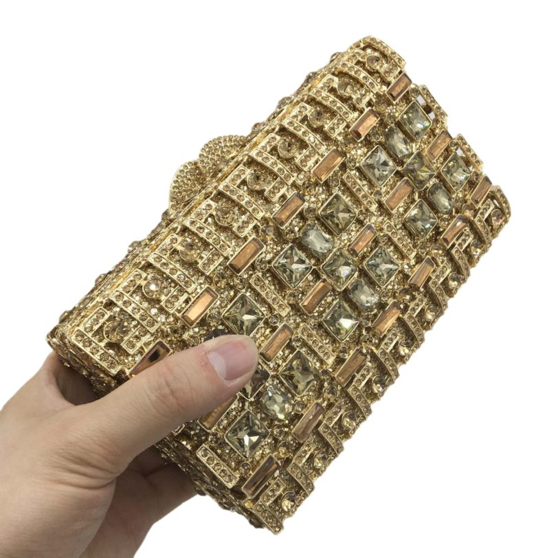 Boutique De FGG Women Gold Evening Bags Crystal Clutch Handbags Wedding Party Bridal Rhinestone Box Minaudiere Purse - Image 3