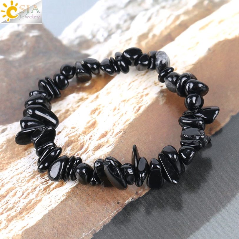 CSJA Natural Gem Stone Chip Beads Chakra Black Tourmaline Bracelets for Women Small Size Reiki Healing Meditation Aura Gift E705 - Image 3