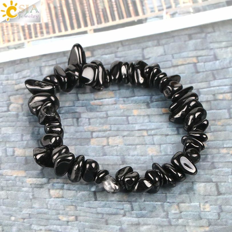 CSJA Natural Gem Stone Chip Beads Chakra Black Tourmaline Bracelets for Women Small Size Reiki Healing Meditation Aura Gift E705 - Image 4