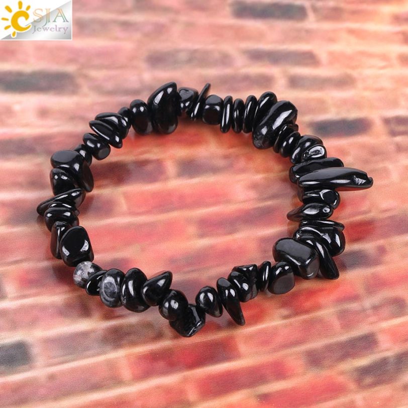 CSJA Natural Gem Stone Chip Beads Chakra Black Tourmaline Bracelets for Women Small Size Reiki Healing Meditation Aura Gift E705 - Image 2