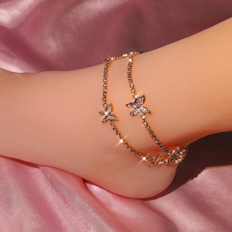 Caraquet 2021 Iced Out Crystal Butterfly Anklets for Women Bling Rhinestone Chain Ankle Bracelet Beach Barefoot Female Jewelry - Image 2