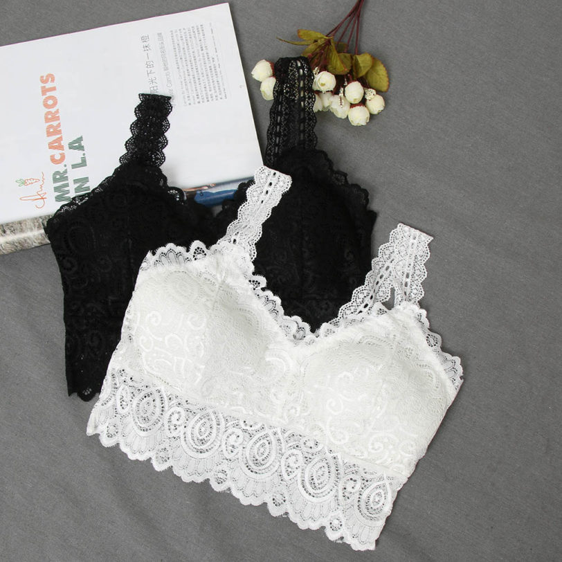 Casual Charming Women Black White Sexy Tank Tops Lace Floral Crochet Padded Bra Cotton Tank Tops