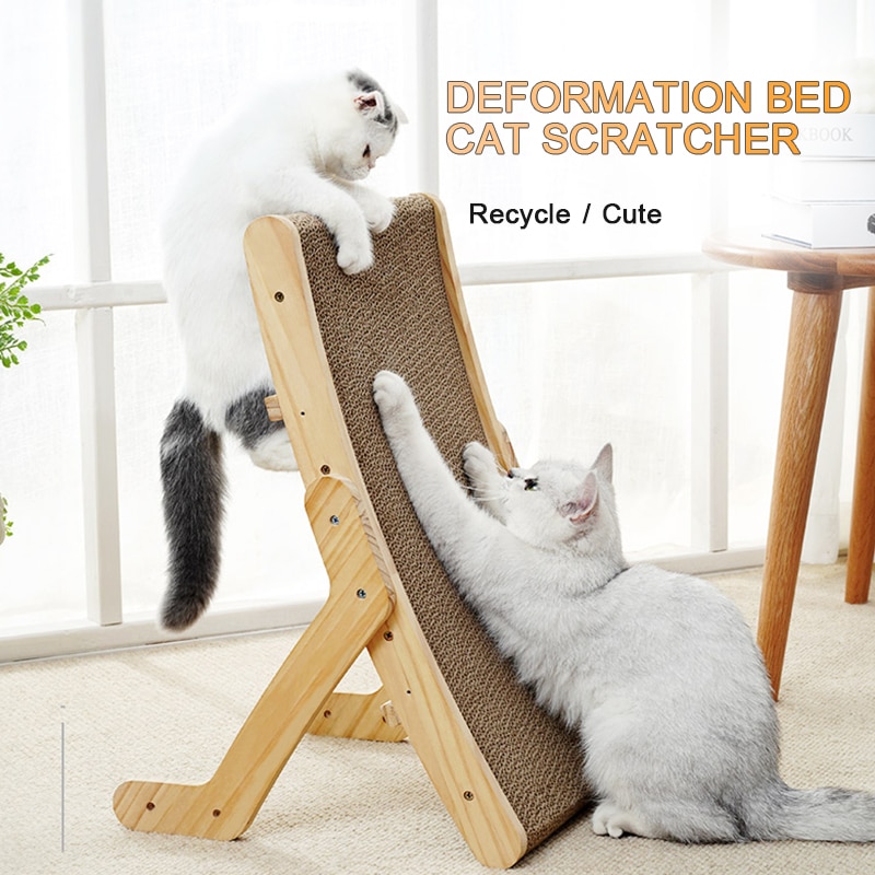Cat Scratch Board Wooden Cat Scratcher Corrugated Paper Cat Scratcher Sofa Bed 3 In 1 Pet