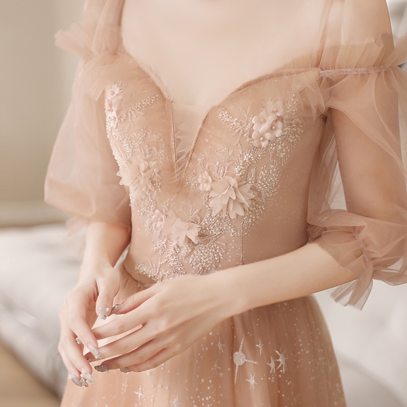 Champagne Color Bridesmaid Wedding Dress for 2021 Female Fairy Temperament Thin Bridesmaid Evening Dresses A334 1