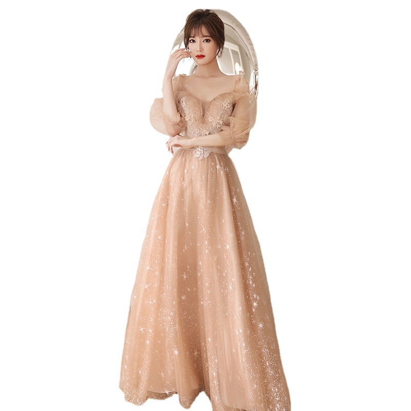 Champagne Color Bridesmaid Wedding Dress for 2021 Female Fairy Temperament Thin Bridesmaid Evening Dresses A334 3