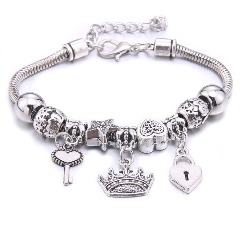 Charm Bracelet & Bangles Jewelry white butterfly Crown Beads Bracelets Brands Bracelets Fit Women Girl Friendship Gift - Image 2