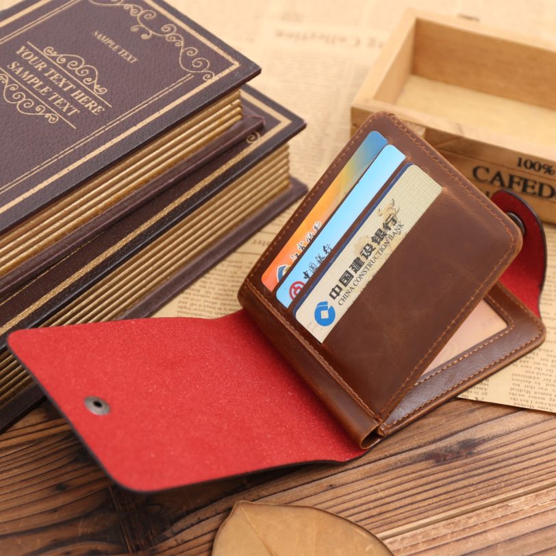 Classic Vintage Retro Male Hasp Hunter Brown Leather Wallet Purse Card Holder Clutch for Men - Image 2