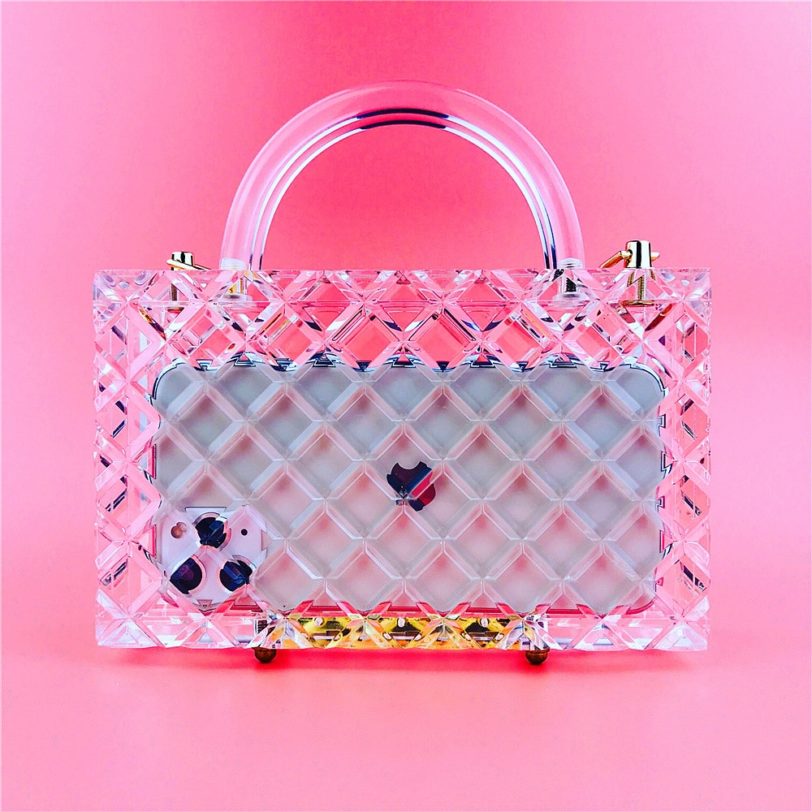 Clear Acrylic Box Evening Bag Women 2020 Summer New Chic Square Plaid Clutch Purses Ladies Transparent Crystal Beach Bag Holiday - Image 4