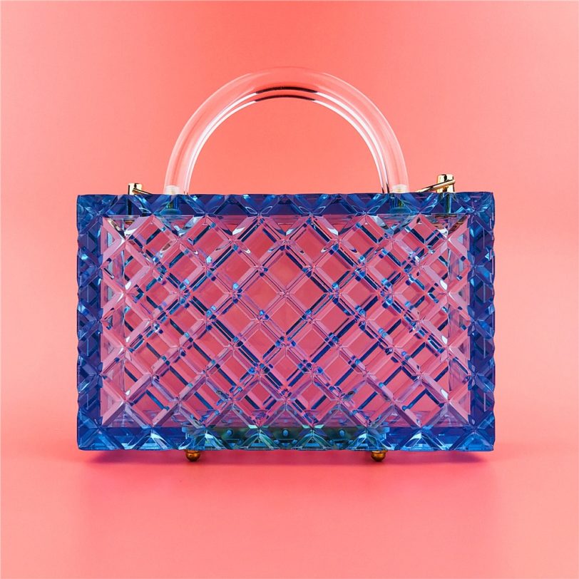 Clear Acrylic Box Evening Bag Women 2020 Summer New Chic Square Plaid Clutch Purses Ladies Transparent Crystal Beach Bag Holiday - Image 2